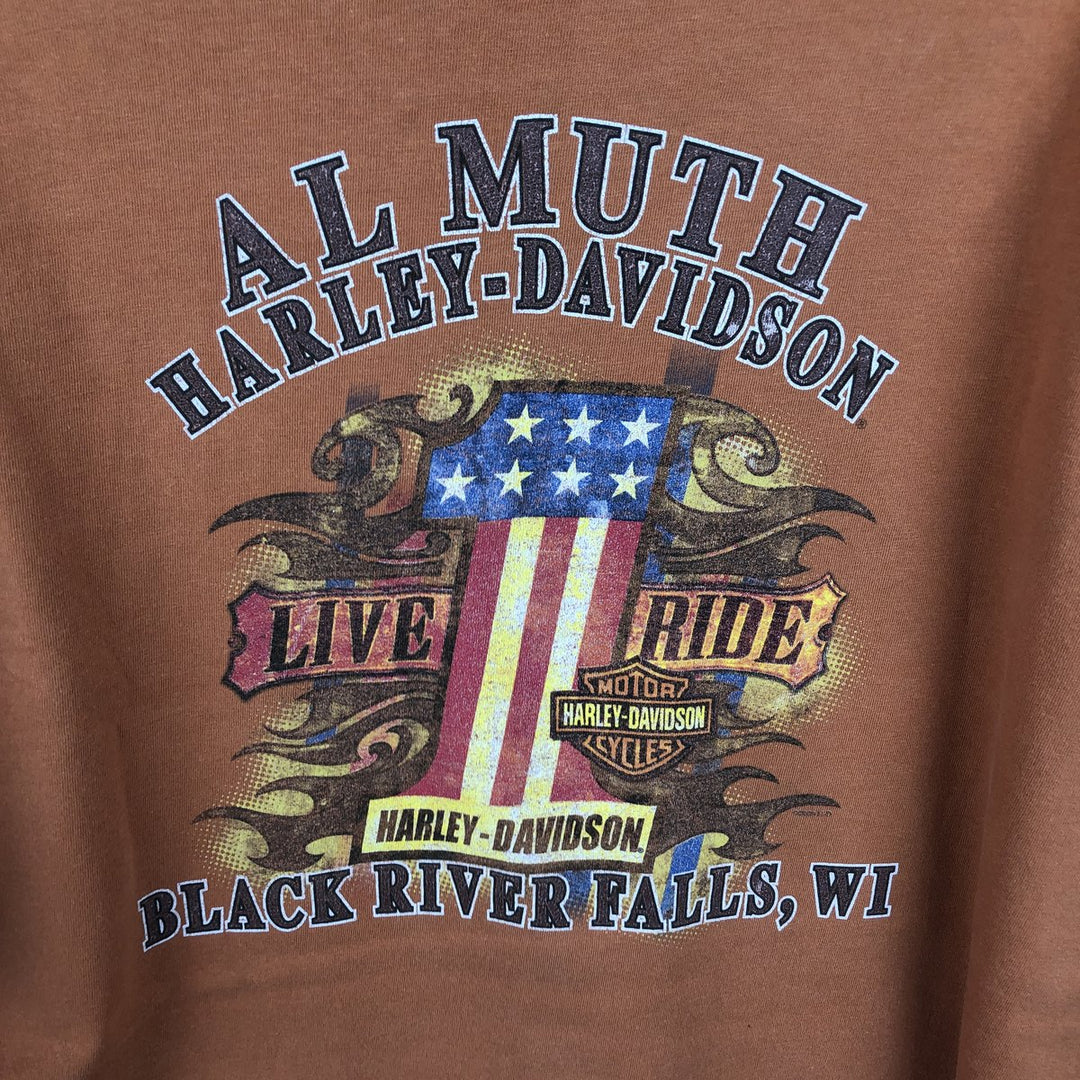2000'S Harley-Davidson Eagle Pattern American Flag Motorcycle T-Shirt, Made in USA, Men's XL (approx.) cotton orange type Vintage Second Hand