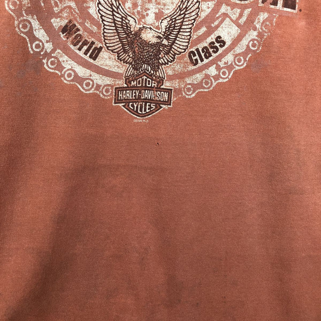2000'S Harley-Davidson Eagle Pattern American Flag Motorcycle T-Shirt, Made in USA, Men's XL (approx.) cotton orange type Vintage Second Hand