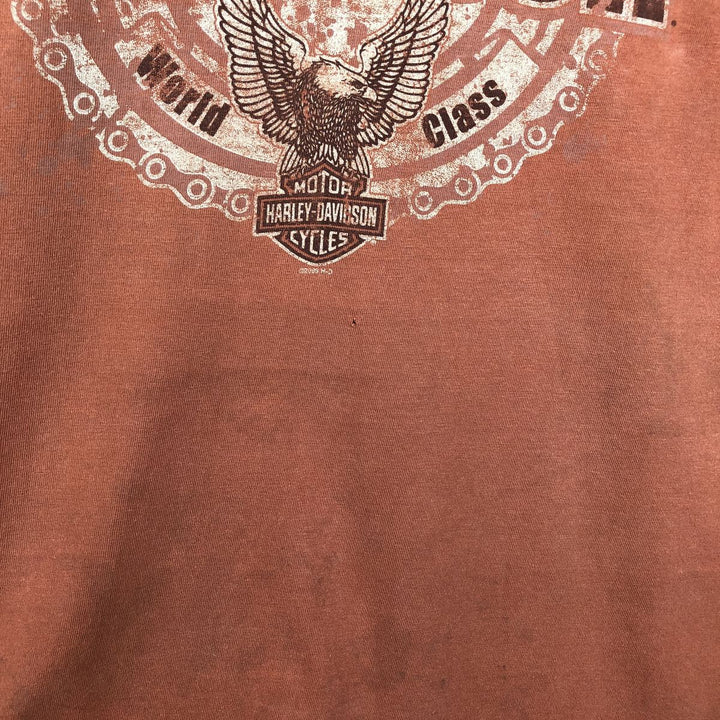 2000'S Harley-Davidson Eagle Pattern American Flag Motorcycle T-Shirt, Made in USA, Men's XL (approx.) cotton orange type Vintage Second Hand
