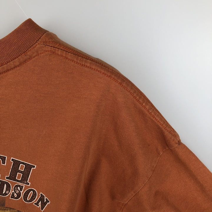 2000'S Harley-Davidson Eagle Pattern American Flag Motorcycle T-Shirt, Made in USA, Men's XL (approx.) cotton orange type Vintage Second Hand