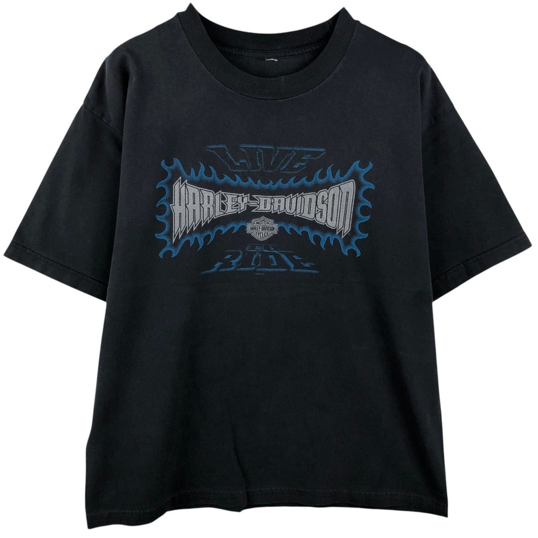 00'S Harley-Davidson Motorcycle Bike T-shirt Men's L size unclear black type Vintage Second Hand