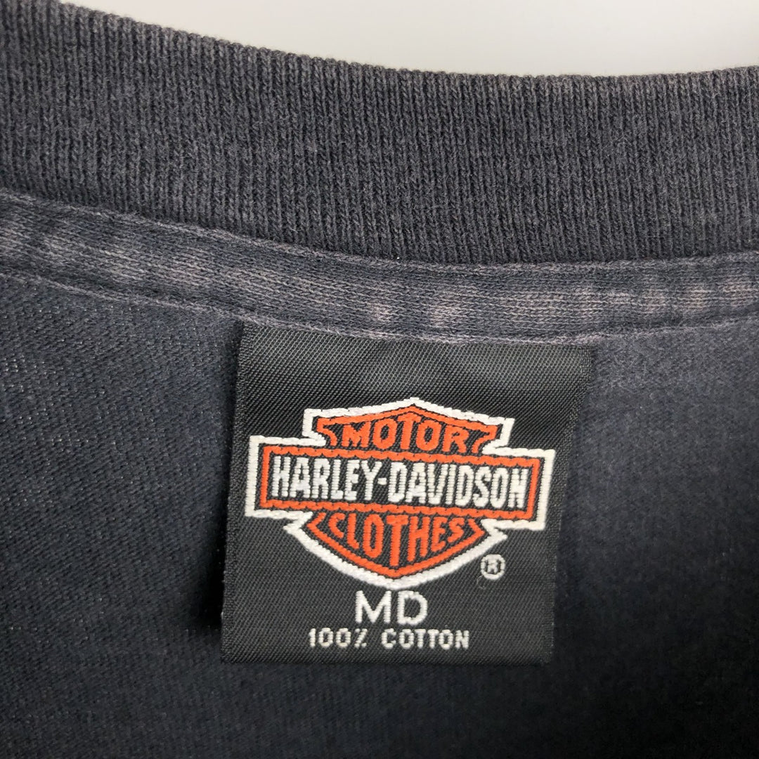 90'S Harley-Davidson Floral Motorcycle T-Shirt, Made in USA, Men's Size M (Equivalent), Vintage cotton black type Vintage Second Hand