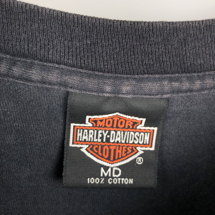 90'S Harley-Davidson Floral Motorcycle T-Shirt, Made in USA, Men's Size M (Equivalent), Vintage cotton black type Vintage Second Hand