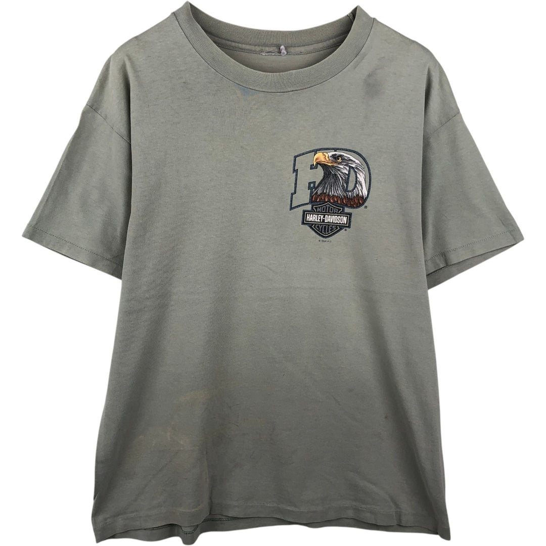 90'S Harley Davidson Eagle Pattern Motorcycle Bike T-shirt Men's XL Vintage unclear Khaki type sage green Vintage Second Hand