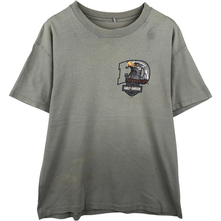 90'S Harley Davidson Eagle Pattern Motorcycle Bike T-shirt Men's XL Vintage unclear Khaki type sage green Vintage Second Hand