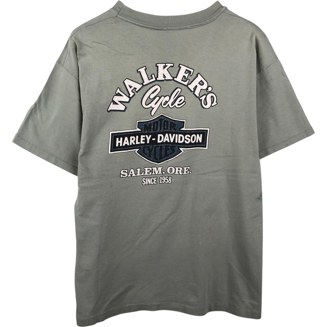 90'S Harley Davidson Eagle Pattern Motorcycle Bike T-shirt Men's XL Vintage unclear Khaki type sage green Vintage Second Hand