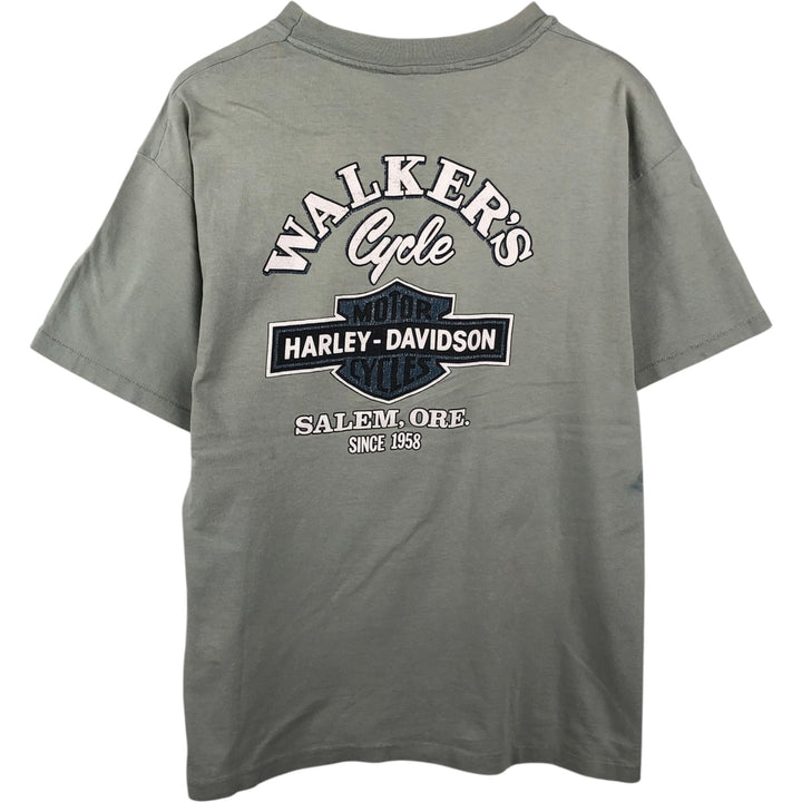 90'S Harley Davidson Eagle Pattern Motorcycle Bike T-shirt Men's XL Vintage unclear Khaki type sage green Vintage Second Hand