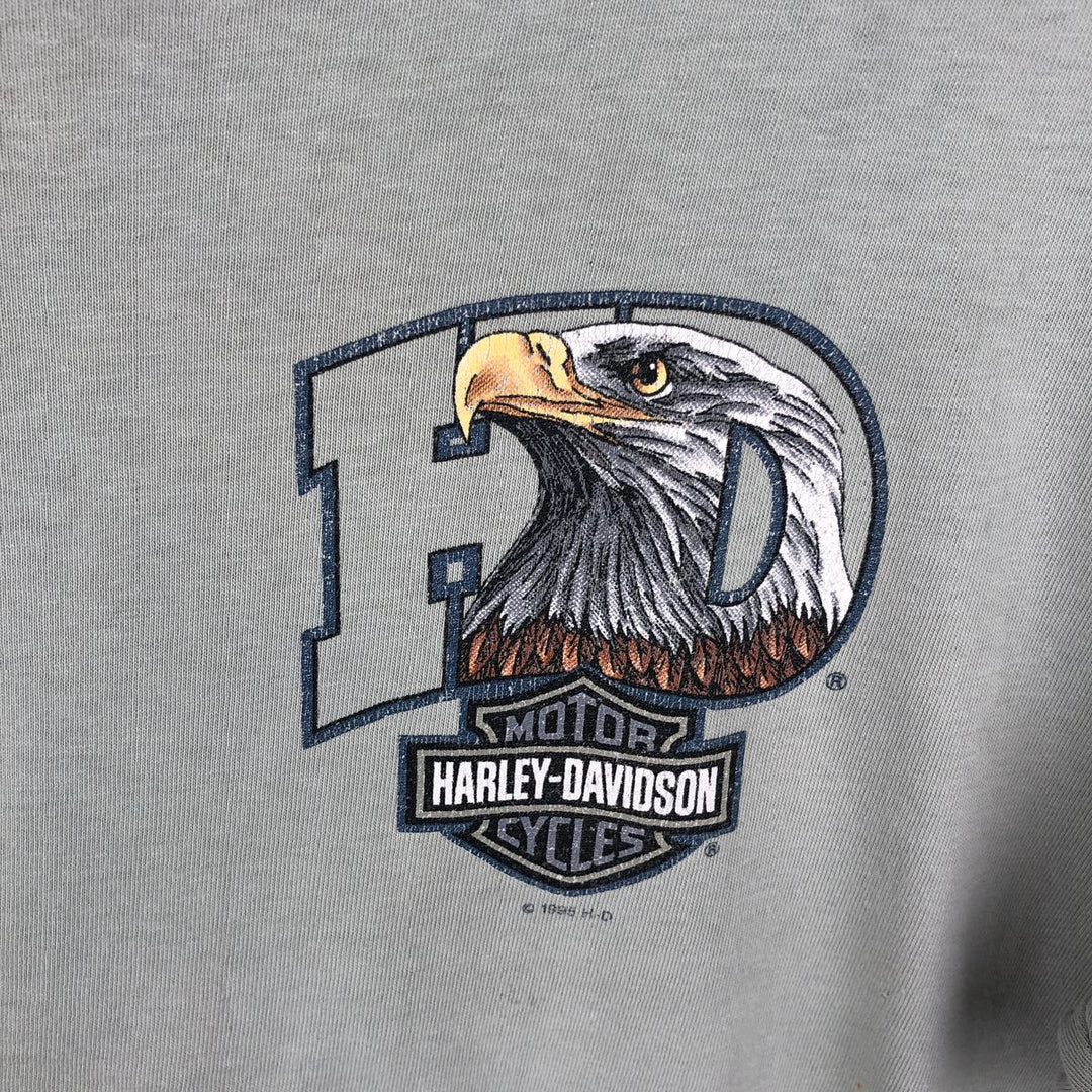 90'S Harley Davidson Eagle Pattern Motorcycle Bike T-shirt Men's XL Vintage unclear Khaki type sage green Vintage Second Hand