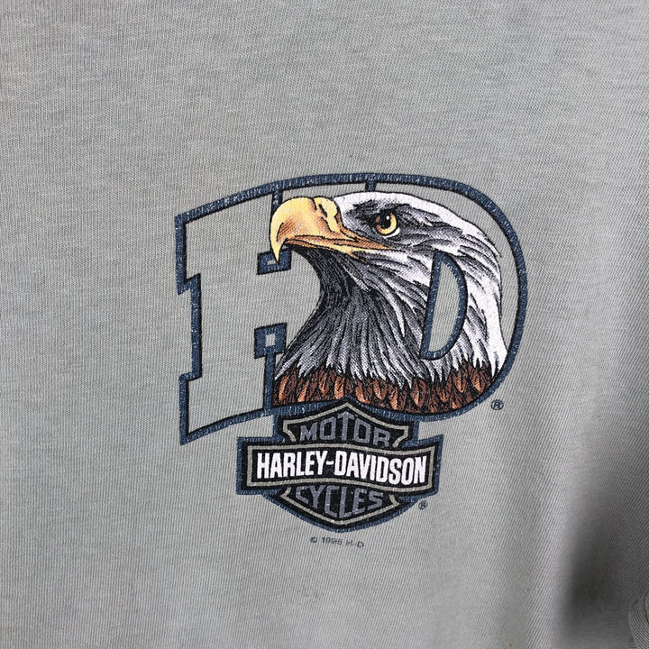 90'S Harley Davidson Eagle Pattern Motorcycle Bike T-shirt Men's XL Vintage unclear Khaki type sage green Vintage Second Hand