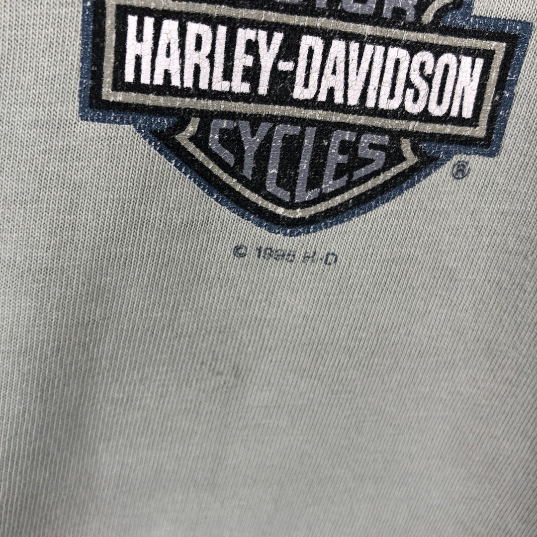 90'S Harley Davidson Eagle Pattern Motorcycle Bike T-shirt Men's XL Vintage unclear Khaki type sage green Vintage Second Hand