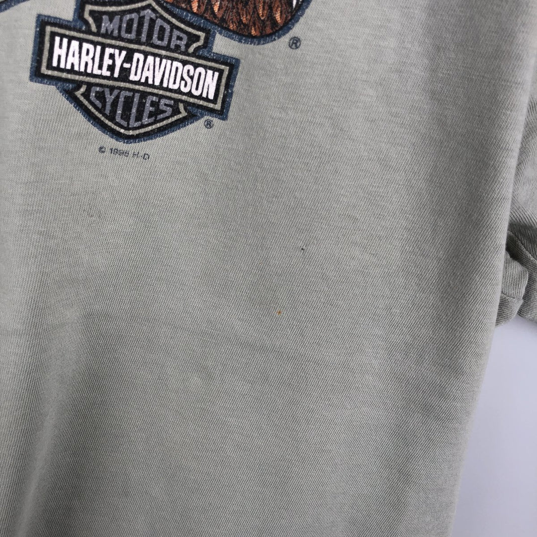90'S Harley Davidson Eagle Pattern Motorcycle Bike T-shirt Men's XL Vintage unclear Khaki type sage green Vintage Second Hand