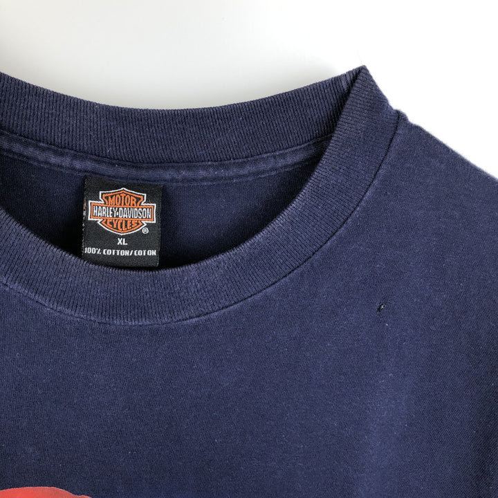 2000'S Harley-Davidson Eagle Pattern American Flag Motorcycle T-Shirt, Made in USA, Men's XL (approx.) cotton navy blue type Vintage Second Hand