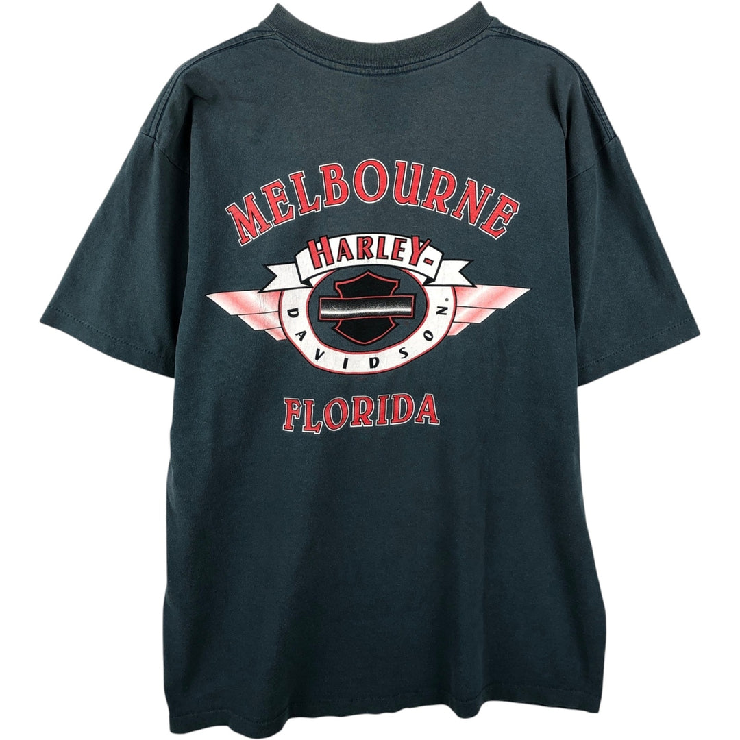 90'S Harley-Davidson American flag pattern motorcycle t-shirt, made in USA, men's size L equivalent, vintage. cotton Blue type light blue Vintage Second Hand