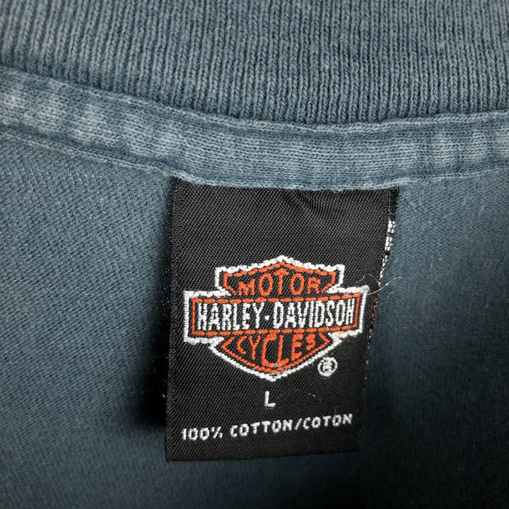 90'S Harley-Davidson American flag pattern motorcycle t-shirt, made in USA, men's size L equivalent, vintage. cotton Blue type light blue Vintage Second Hand