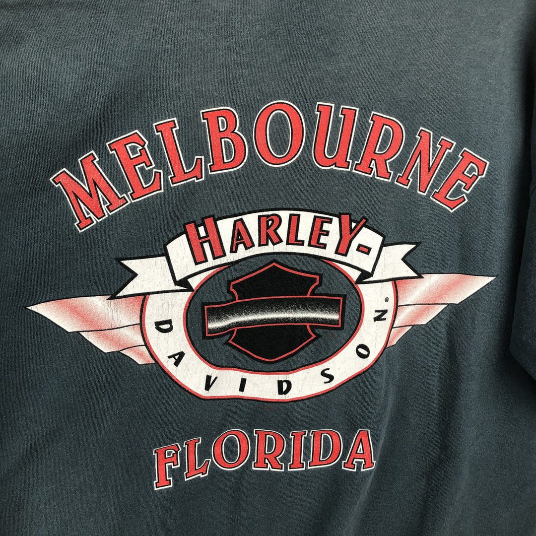 90'S Harley-Davidson American flag pattern motorcycle t-shirt, made in USA, men's size L equivalent, vintage. cotton Blue type light blue Vintage Second Hand