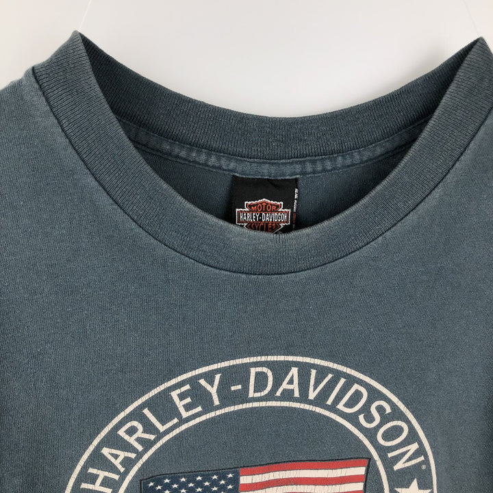 90'S Harley-Davidson American flag pattern motorcycle t-shirt, made in USA, men's size L equivalent, vintage. cotton Blue type light blue Vintage Second Hand