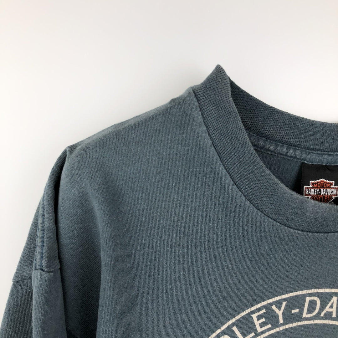 90'S Harley-Davidson American flag pattern motorcycle t-shirt, made in USA, men's size L equivalent, vintage. cotton Blue type light blue Vintage Second Hand