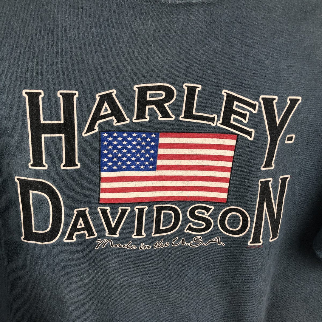90'S Harley-Davidson American flag pattern motorcycle t-shirt, made in USA, men's size L equivalent, vintage. cotton Blue type light blue Vintage Second Hand