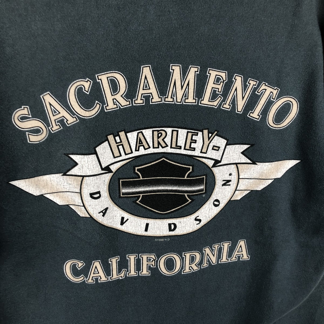 90'S Harley-Davidson American flag pattern motorcycle t-shirt, made in USA, men's size L equivalent, vintage. cotton Blue type light blue Vintage Second Hand