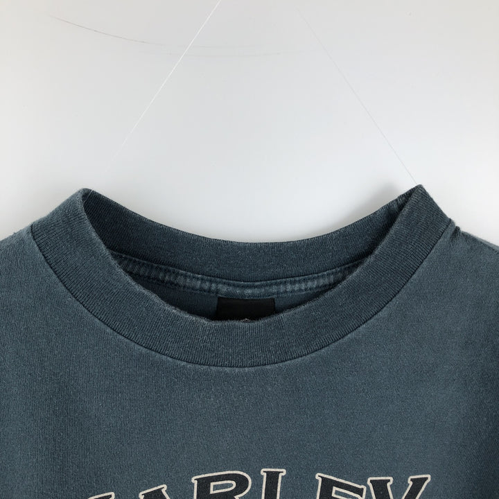 90'S Harley-Davidson American flag pattern motorcycle t-shirt, made in USA, men's size L equivalent, vintage. cotton Blue type light blue Vintage Second Hand