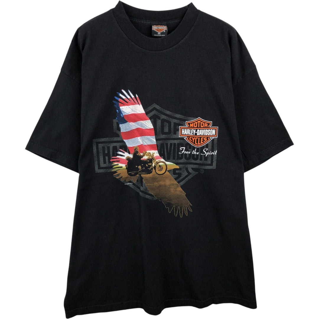 2000'S Harley-Davidson Eagle Pattern American Flag Motorcycle T-Shirt, Made in USA, Men's XXL equivalent. cotton black type Vintage Second Hand