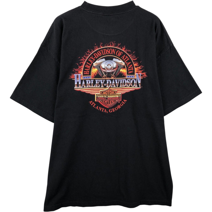 2000'S Harley-Davidson Eagle Pattern American Flag Motorcycle T-Shirt, Made in USA, Men's XXL equivalent. cotton black type Vintage Second Hand