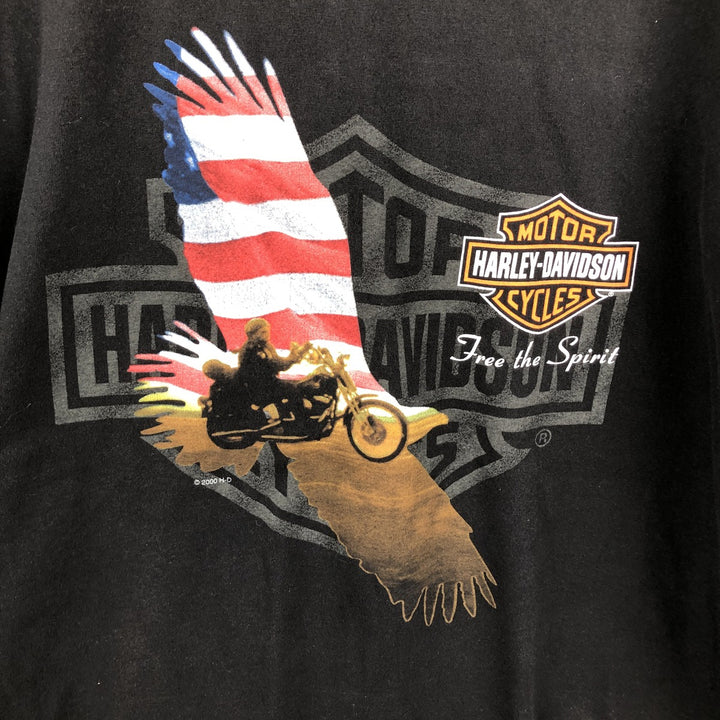2000'S Harley-Davidson Eagle Pattern American Flag Motorcycle T-Shirt, Made in USA, Men's XXL equivalent. cotton black type Vintage Second Hand