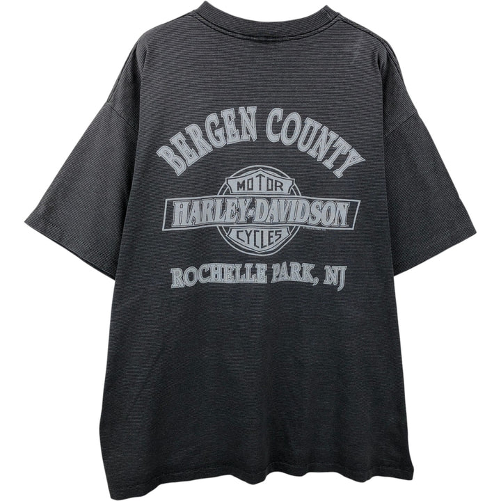 90'S Harley-Davidson Border Pattern Motorcycle T-Shirt, Made in USA, Men's XXL equivalent, Vintage cotton Charcoal Vintage Second Hand