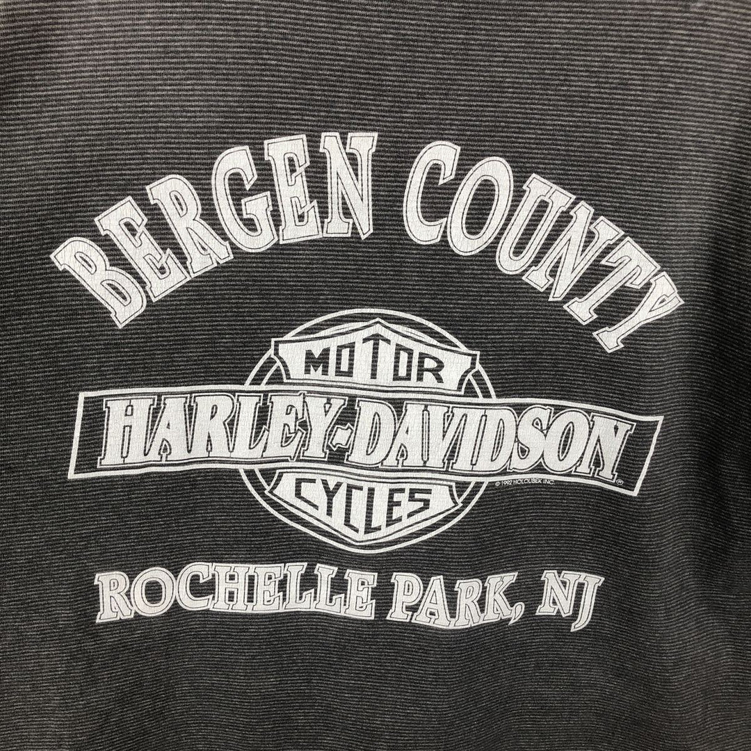 90'S Harley-Davidson Border Pattern Motorcycle T-Shirt, Made in USA, Men's XXL equivalent, Vintage cotton Charcoal Vintage Second Hand