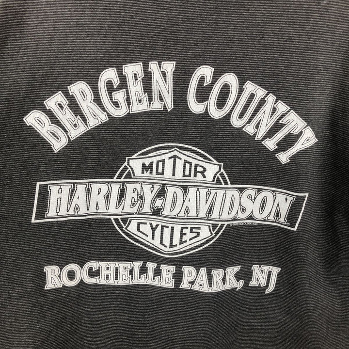 90'S Harley-Davidson Border Pattern Motorcycle T-Shirt, Made in USA, Men's XXL equivalent, Vintage cotton Charcoal Vintage Second Hand
