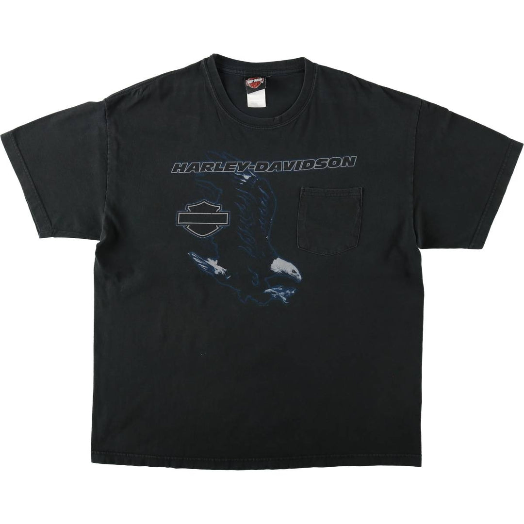 00'S Harley-Davidson Eagle Pattern Motorcycle Bike T-shirt Made in USA Men's XL cotton Charcoal Vintage Second Hand