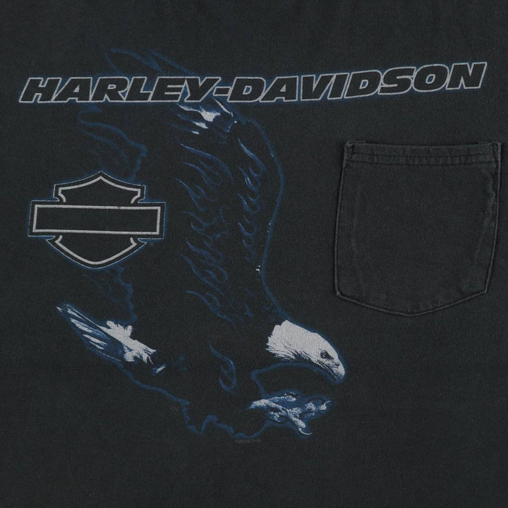 00'S Harley-Davidson Eagle Pattern Motorcycle Bike T-shirt Made in USA Men's XL cotton Charcoal Vintage Second Hand