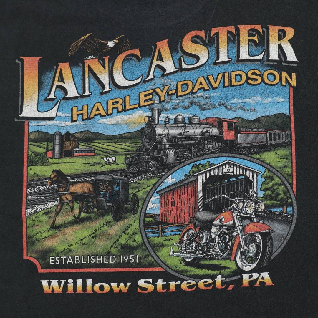 00'S Harley-Davidson Eagle Pattern Motorcycle Bike T-shirt Made in USA Men's XL cotton Charcoal Vintage Second Hand