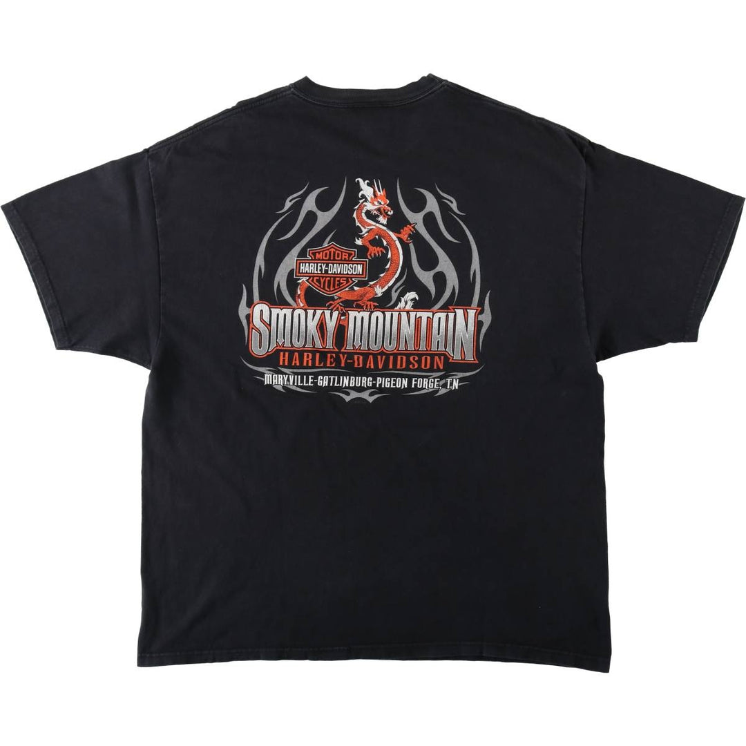 2000'S Harley-Davidson Dragon Pattern Tribal Motorcycle T-Shirt, Made in USA, Men's XXL equivalent. cotton black type Vintage Second Hand