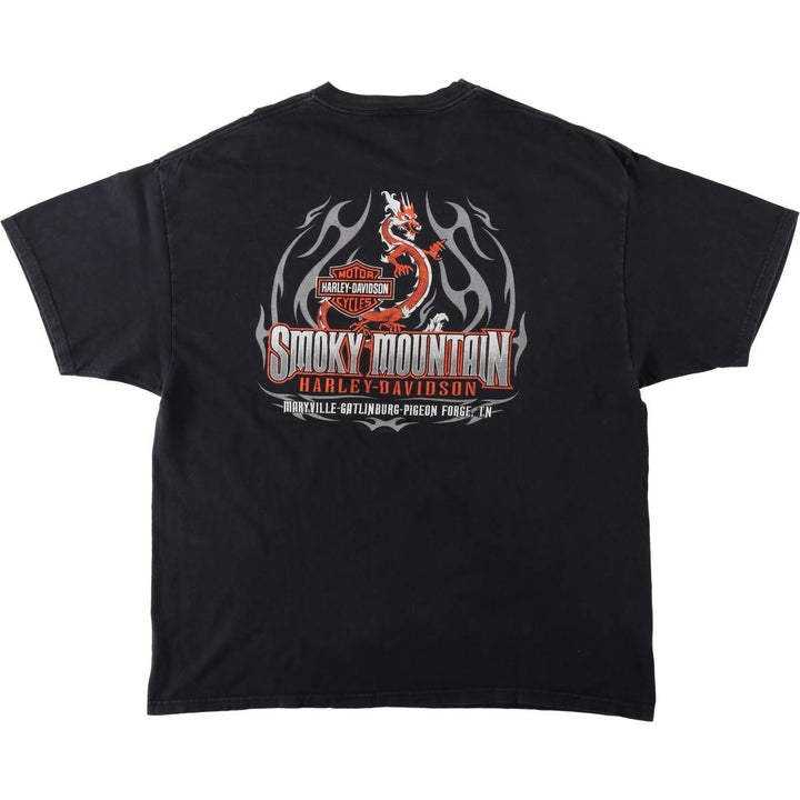 2000'S Harley-Davidson Dragon Pattern Tribal Motorcycle T-Shirt, Made in USA, Men's XXL equivalent. cotton black type Vintage Second Hand