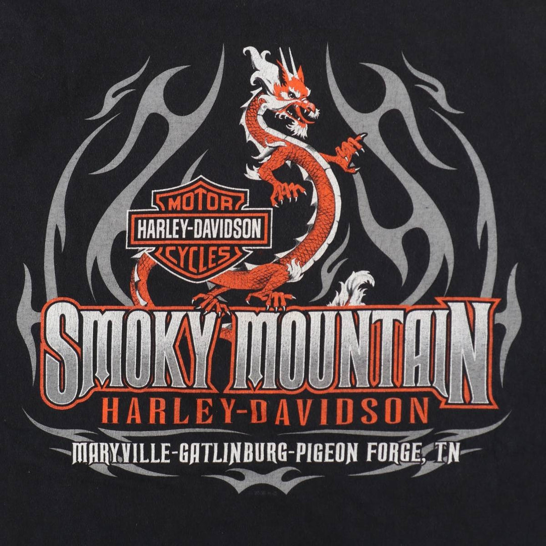 2000'S Harley-Davidson Dragon Pattern Tribal Motorcycle T-Shirt, Made in USA, Men's XXL equivalent. cotton black type Vintage Second Hand