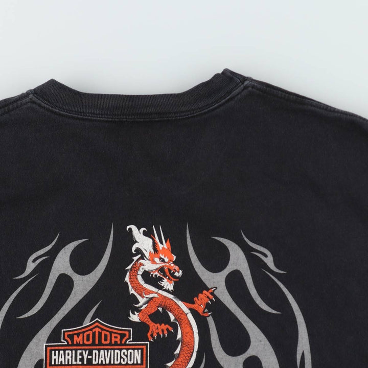 2000'S Harley-Davidson Dragon Pattern Tribal Motorcycle T-Shirt, Made in USA, Men's XXL equivalent. cotton black type Vintage Second Hand