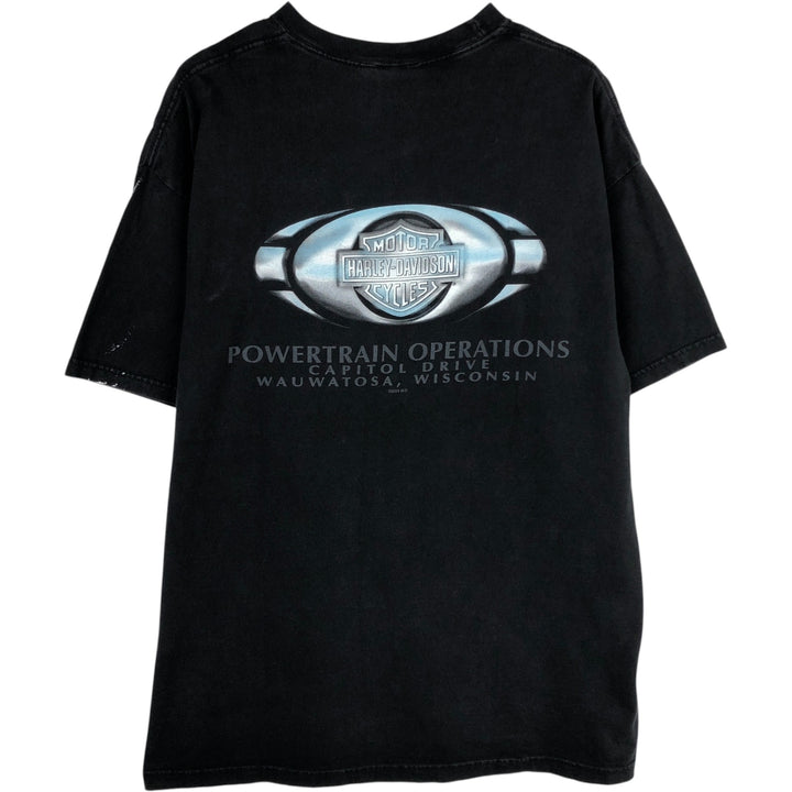 00'S Harley-Davidson Fire Pattern Motorcycle Bike T-Shirt Men's XL cotton black type Vintage Second Hand