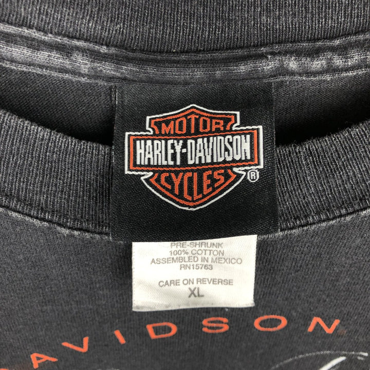 00'S Harley-Davidson Fire Pattern Motorcycle Bike T-Shirt Men's XL cotton black type Vintage Second Hand