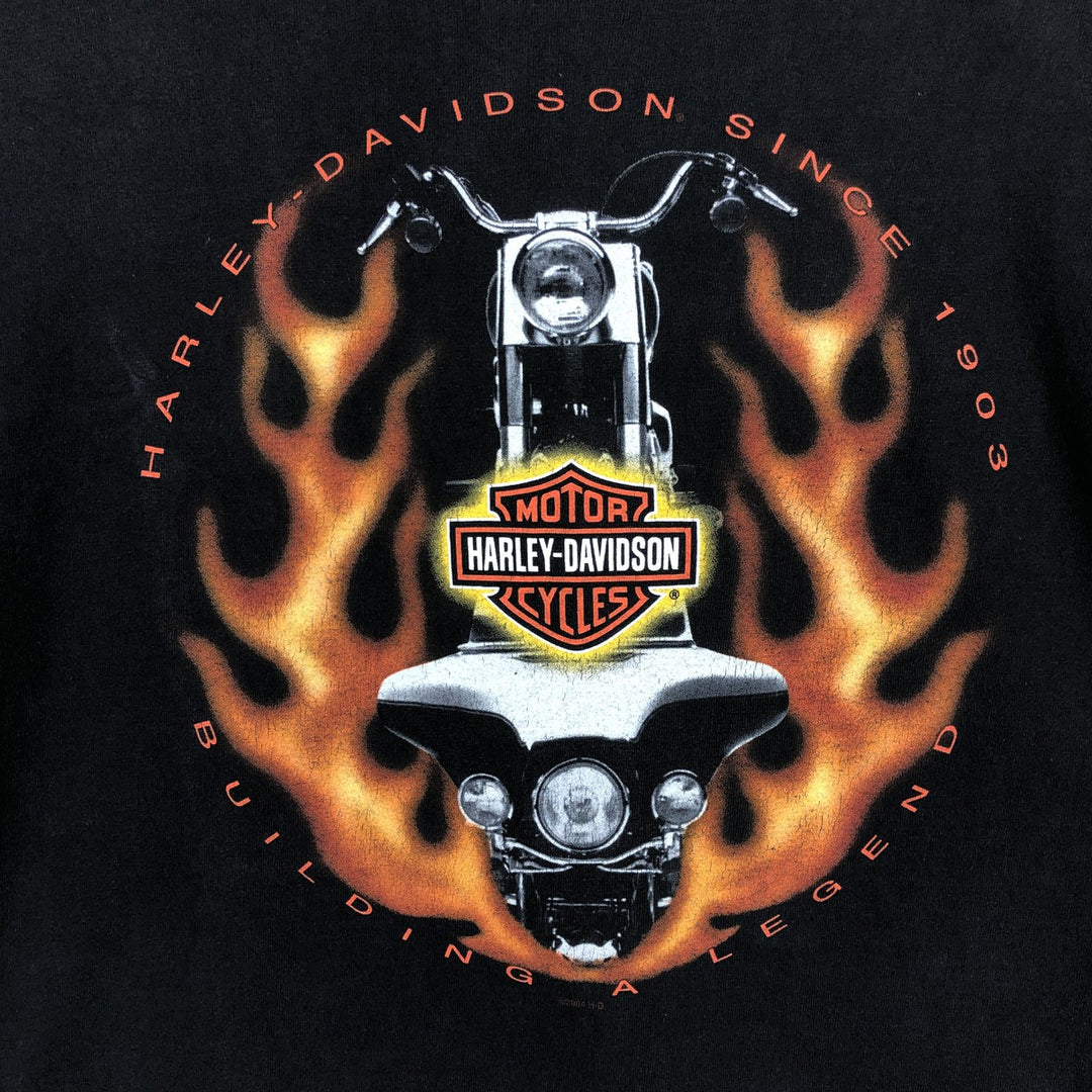 00'S Harley-Davidson Fire Pattern Motorcycle Bike T-Shirt Men's XL cotton black type Vintage Second Hand