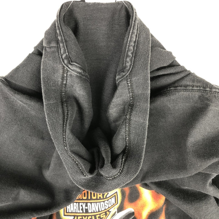 00'S Harley-Davidson Fire Pattern Motorcycle Bike T-Shirt Men's XL cotton black type Vintage Second Hand