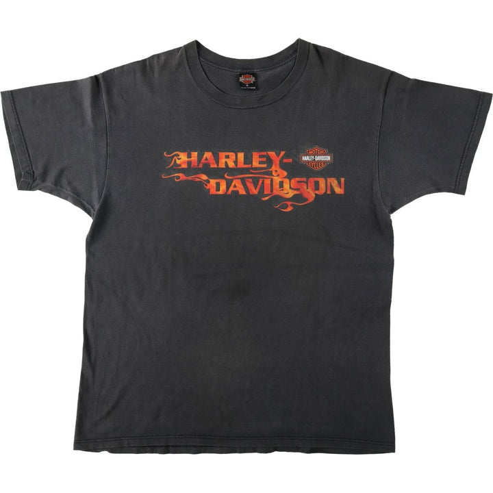 Harley-Davidson Fire Pattern Motorcycle Bike T-Shirt Made in USA Men's XL cotton gray type Vintage Second Hand