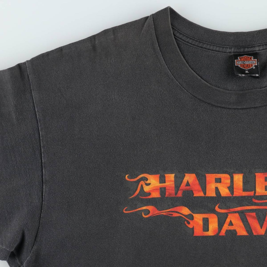 Harley-Davidson Fire Pattern Motorcycle Bike T-Shirt Made in USA Men's XL cotton gray type Vintage Second Hand