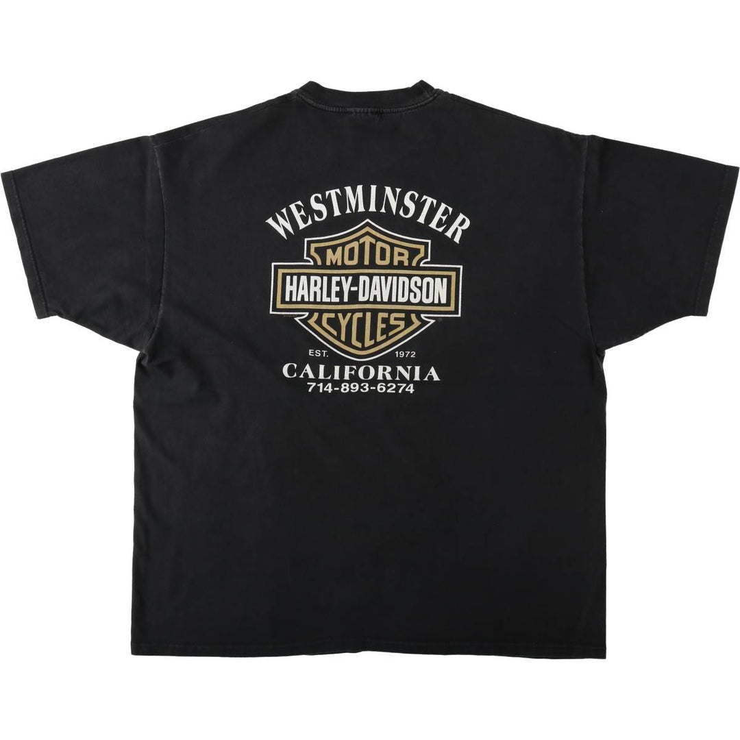 90'S Harley-Davidson Hanes BEEFY-T Motorcycle T-Shirt, Made in USA, Men's XXL equivalent, Vintage cotton black type Vintage Second Hand