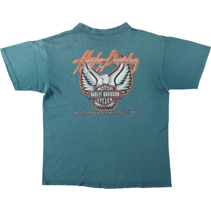 Harley-Davidson Eagle Pattern Motorcycle Bike T-shirt Made in USA Men's XL cotton green type Vintage Second Hand