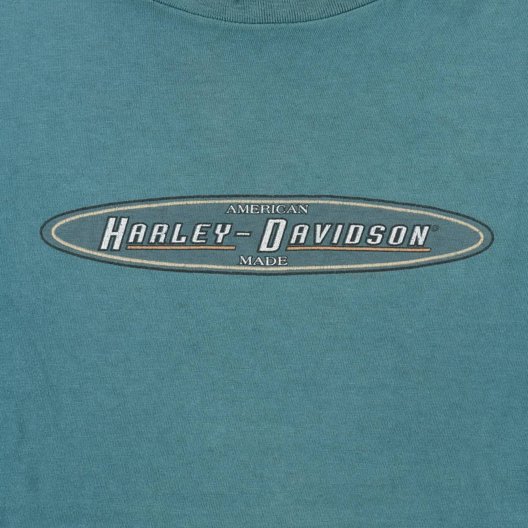 Harley-Davidson Eagle Pattern Motorcycle Bike T-shirt Made in USA Men's XL cotton green type Vintage Second Hand