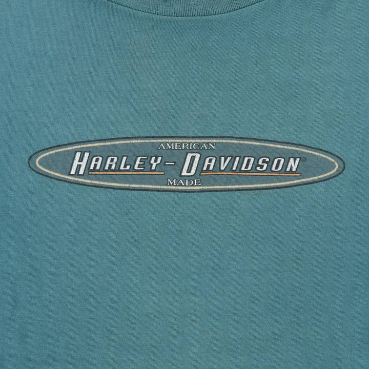 Harley-Davidson Eagle Pattern Motorcycle Bike T-shirt Made in USA Men's XL cotton green type Vintage Second Hand
