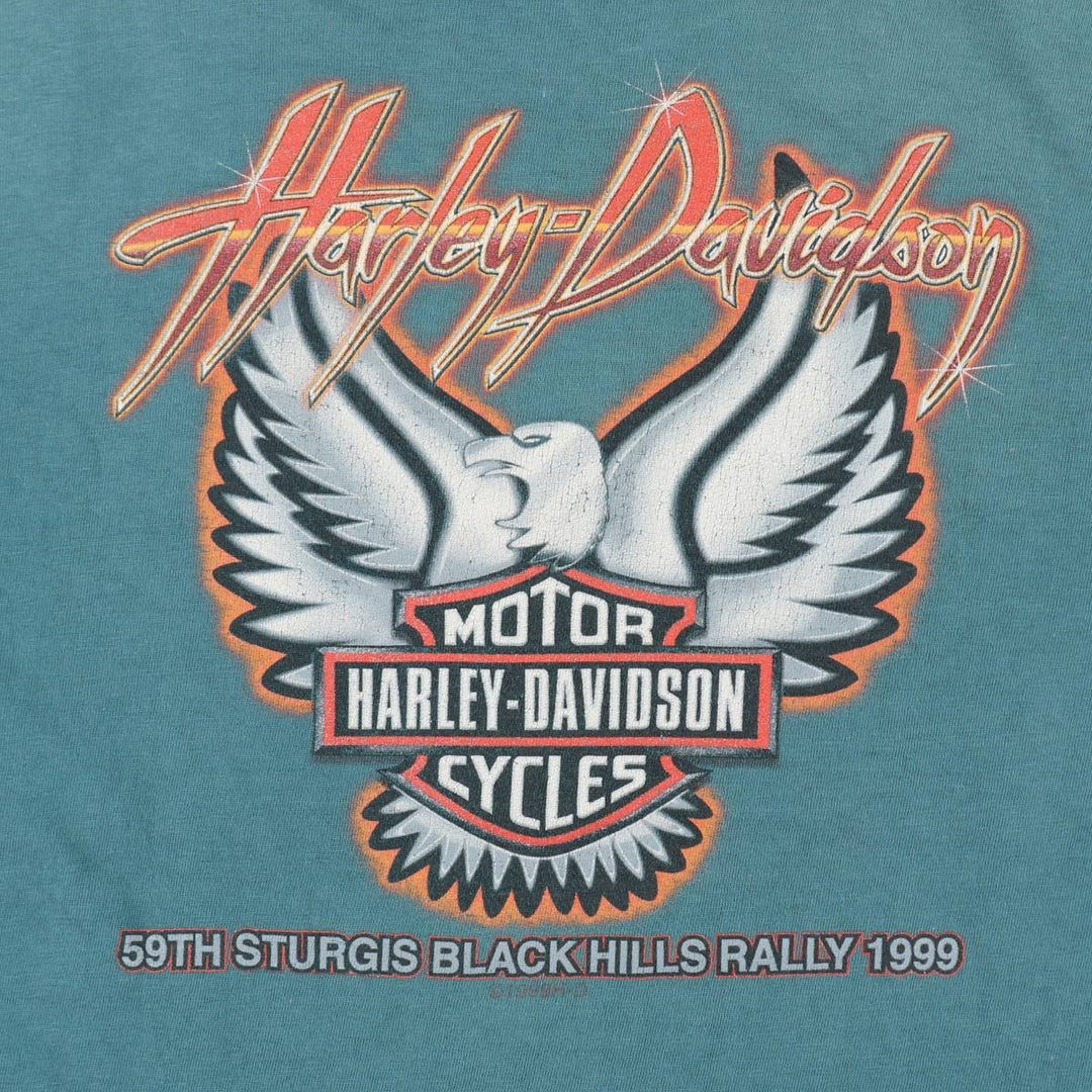 Harley-Davidson Eagle Pattern Motorcycle Bike T-shirt Made in USA Men's XL cotton green type Vintage Second Hand