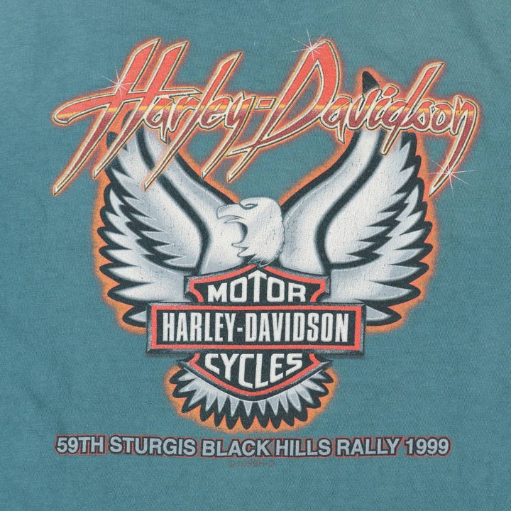 Harley-Davidson Eagle Pattern Motorcycle Bike T-shirt Made in USA Men's XL cotton green type Vintage Second Hand