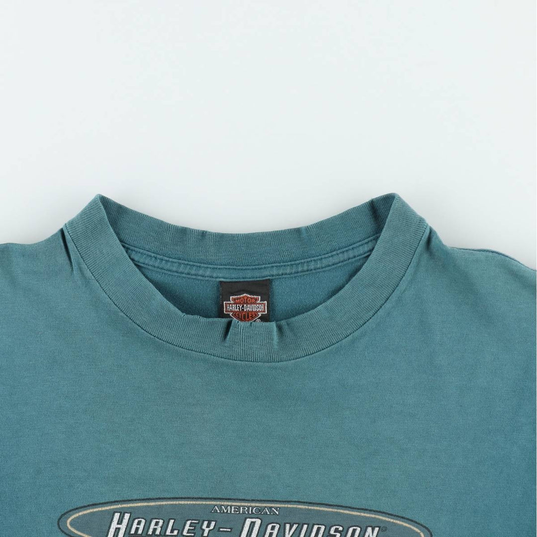 Harley-Davidson Eagle Pattern Motorcycle Bike T-shirt Made in USA Men's XL cotton green type Vintage Second Hand